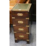 A Reproduction Mahogany, Brass-Bound and Leather-Top Campaign Style Chest Of Drawers