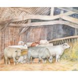 D.M & E.M Alderson (20th Century)Cattle in a BarnSigned and dated 1992, watercolour, 35.5cm by 44cm