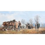 F G Noble (20th century)Plough team at restSigned, oil on canvas, 39cm by 75cm