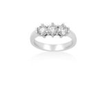 An 18 Carat White Gold Diamond Three Stone Ringthe round brilliant cut diamonds in claw settings, to