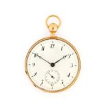 An 18 Carat Gold Open Faced Quarter Repeater Pocket Watch, circa 1830, key wound cylinder