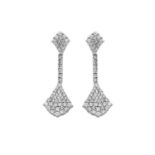 A Pair of Diamond Drop Earringstwo fan motifs set throughout with round brilliant cut diamonds,