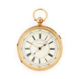An 18 Carat Gold Open Faced Chronograph Pocket Watch, 1894, key wound lever movement, enamel dial