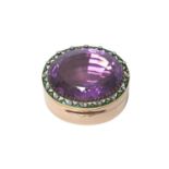 A Continental Gold-Mounted Amethyst, Diamond and Enamel Pill-Box, Apparently Unmarked, 20th Century