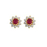 A Pair of 18 Carat Gold Ruby and Diamond Cluster Earringsthe oval cut rubies within borders of round