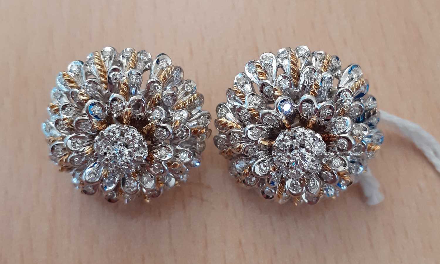 A Pair of Diamond Cluster Earringsthe central cluster composed of round brilliant cut diamonds, in - Image 4 of 4