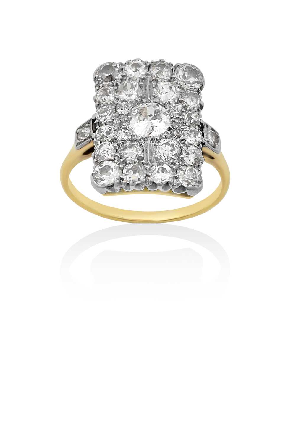 A Diamond Plaque Ring the rectangular plaque set throughout with old cut diamonds, in white pavé