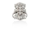 An Art Deco Style Diamond Cluster Ring three graduated old cut diamonds aligned up the finger,