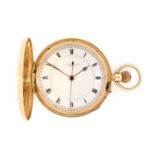 Thos Russell & Son: An 18 Carat Gold Full Hunter Keyless Chronograph Pocket Watch, signed Thos