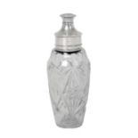 A George V Silver-Mounted Cut-Glass Cocktail-Shaker, Maker's Mark Worn, Birmingham, 1932