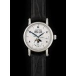 Chronoswiss: A Stainless Steel Automatic Centre Seconds Triple Calendar Moonphase Wristwatch, signed