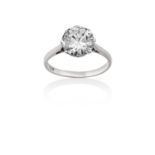 A Platinum Diamond Solitaire Ringthe round brilliant cut diamond in a claw setting, to a tapered