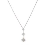 An 18 Carat White Gold Diamond Pendant on Chainthe graduated triple cluster drop comprising of