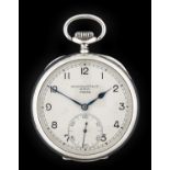 Patek Philippe: A Rare Silver Open Faced Keyless Lever Deck Watch with Guillaume Balance, signed