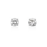 A Pair of Diamond Solitaire Earringsthe round brilliant cut diamonds in white claw settings, total