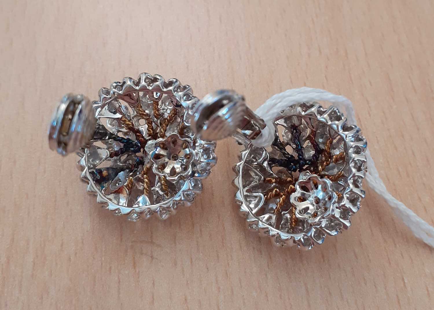 A Pair of Diamond Cluster Earringsthe central cluster composed of round brilliant cut diamonds, in - Image 3 of 4