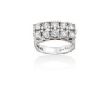 A Diamond Ringtwo rows of five round brilliant cut diamonds, in white claw settings, to a tapered