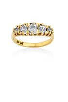 A Diamond Five Stone Ringthe graduated old cut diamonds in yellow claw settings, to a plain polished
