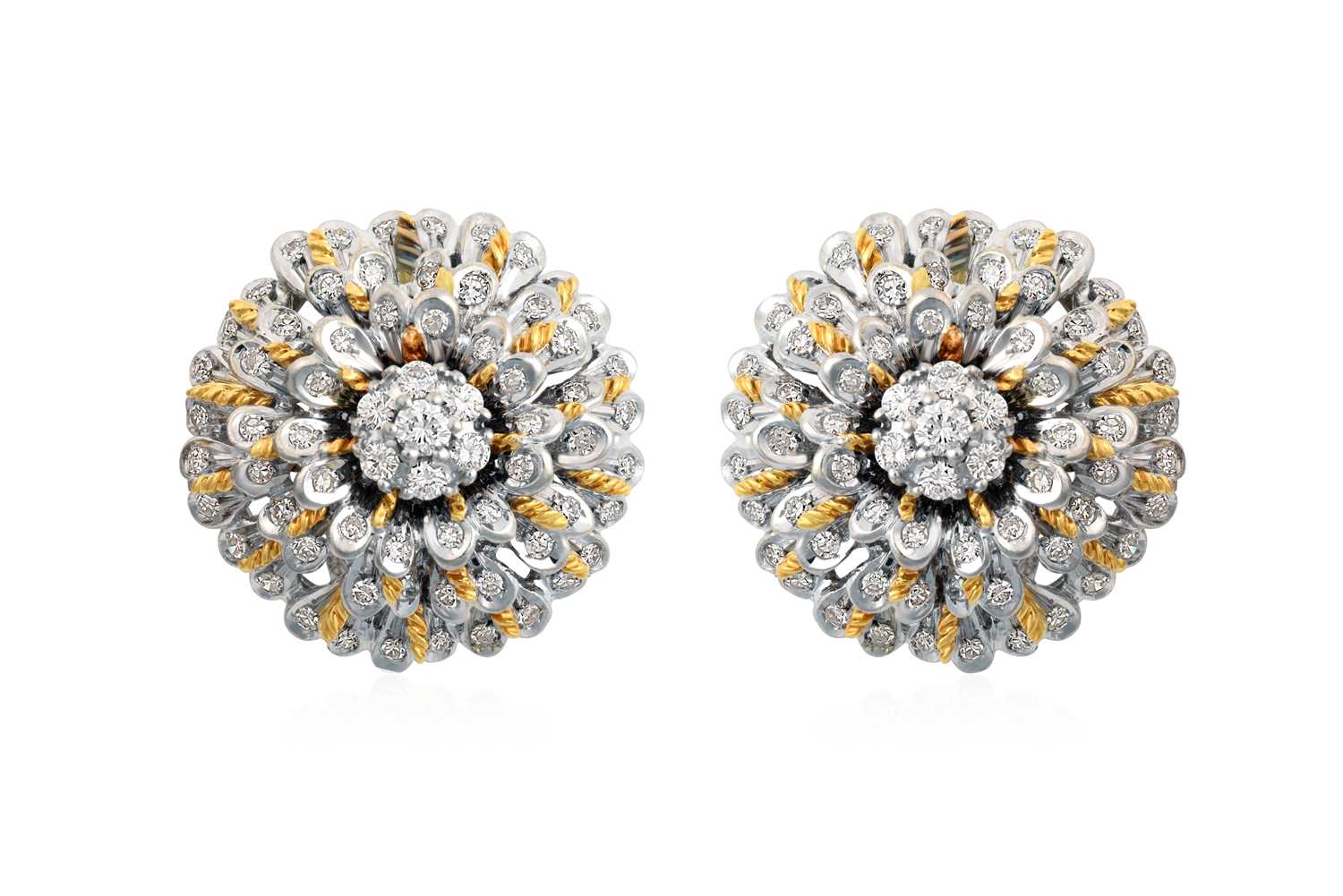 A Pair of Diamond Cluster Earringsthe central cluster composed of round brilliant cut diamonds, in