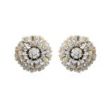 A Pair of Diamond Cluster Earringsthe central cluster composed of round brilliant cut diamonds, in