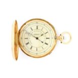 J.Hargreaves & Co: An 18 Carat Gold Full Hunter Chronograph Pocket Watch, signed J.Hargreaves &