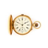 An 18 Carat Gold Full Hunter Keyless Minute Repeater Chronograph Pocket Watch, circa 1900, manual