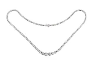 A Diamond Rivière Necklacethe graduated round brilliant cut diamonds in white claw settings, total