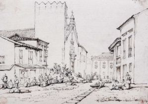 George Chinnery (1774-1852) Macau street scene, with Santa Casa Misericordia and the Leal Senado