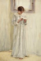 Henry Silkstone Hopwood (1860-1914)Lady in whiteSigned and dated 1908, watercolour, 53cm by 36.5cm