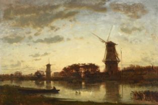 Félix Ziem (1821-1911) FrenchWindmills in the evening hour, Holland Signed, oil on canvas, 70cm by