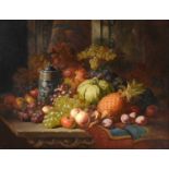 Charles Thomas Bale (1855-1925)Still life of a gourd, grapes, plums, a pineapple and a pewter-