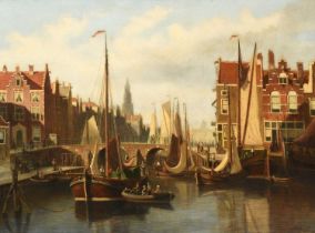 Johannes Frederik Hulk the Elder (1829-1911) DutchPreparing ships in a harbour, possibly Amsterdam