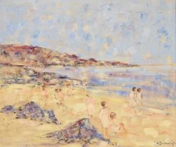 Walter John Beauvais (1942-1998)Sun drenched beach scene with figures Signed, oil on canvas, 39.