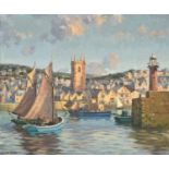 Bernard Ninnes RBA, ROI (1899-1971) "Evening Glow, St Ives" Signed, with inscribed artist's label,