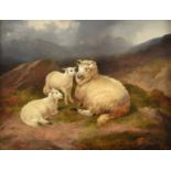 Attributed to Thomas Sidney Cooper RA (1803-1902) Sheep and lambs at rest in a mountainous landscape