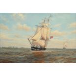 John Steven Dews (b.1949) "Shipping off Sunk Island,1830" Signed, oil on canvas, 30cm by 44.5cm