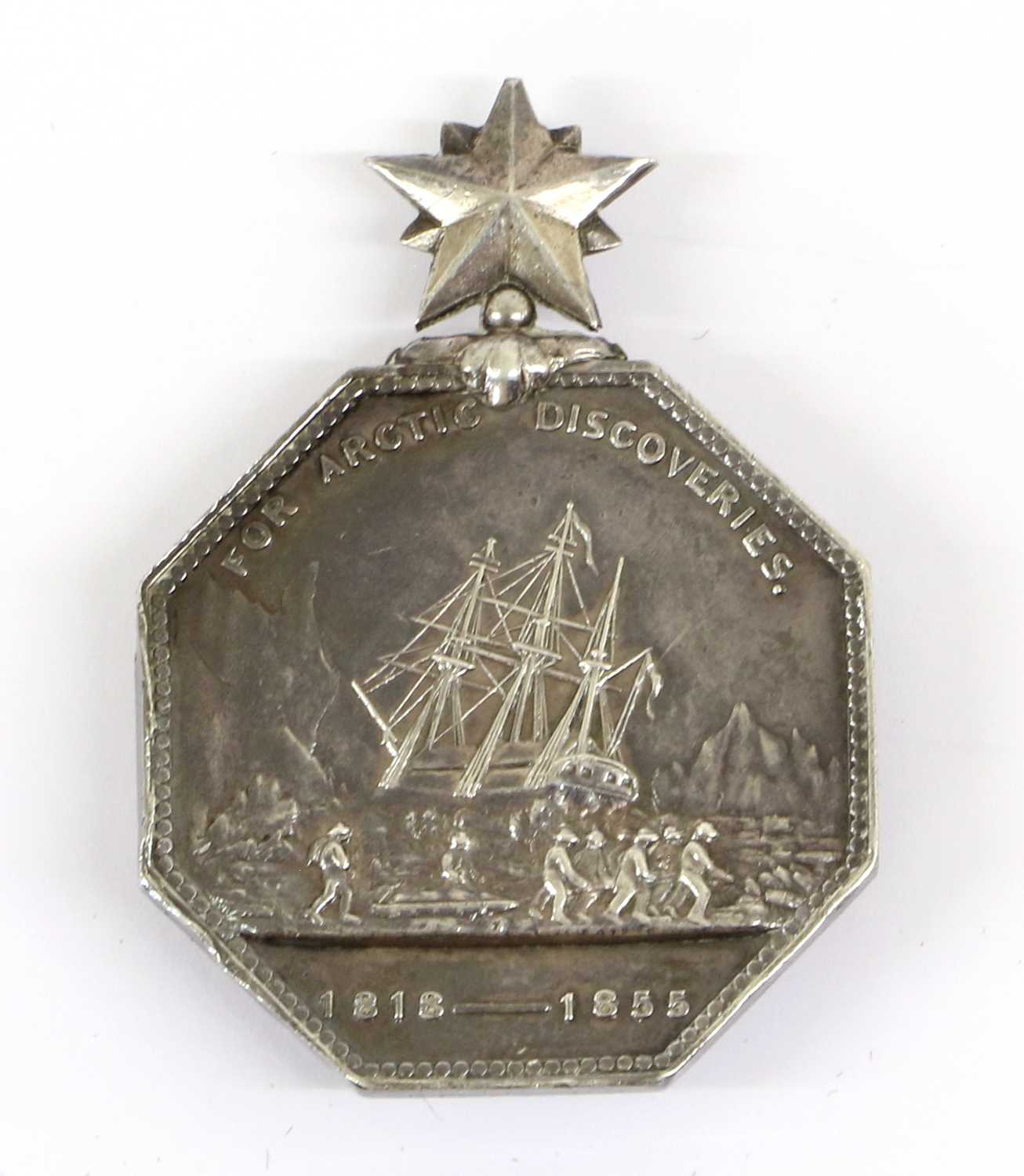 An Arctic Medal 1857, un-named as issued, but now brooched and lacking the suspender ring; a Royal - Image 3 of 3