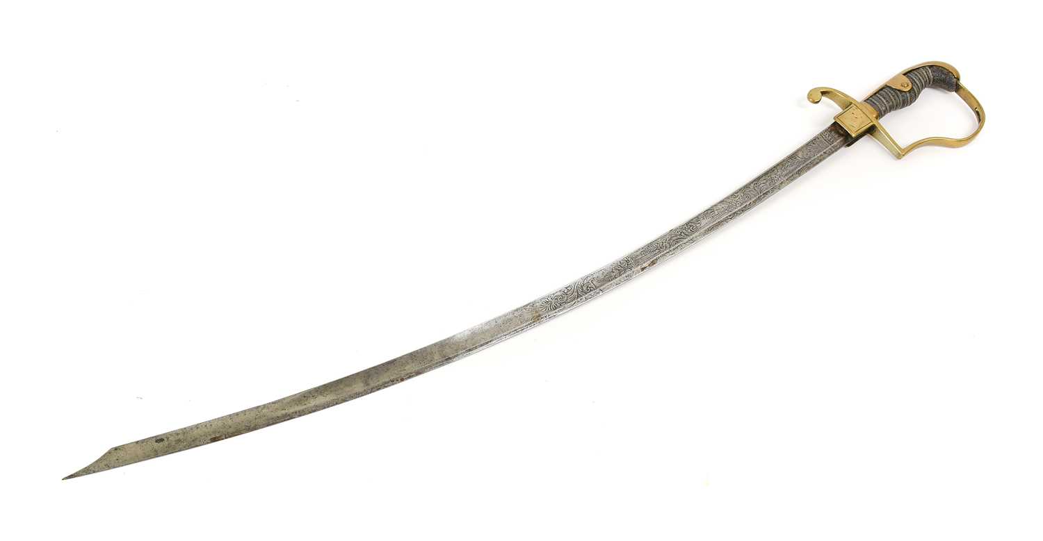 A 19th Century Continental Infantry Officer's Sword, the 80.5cm single edge curved steel blade