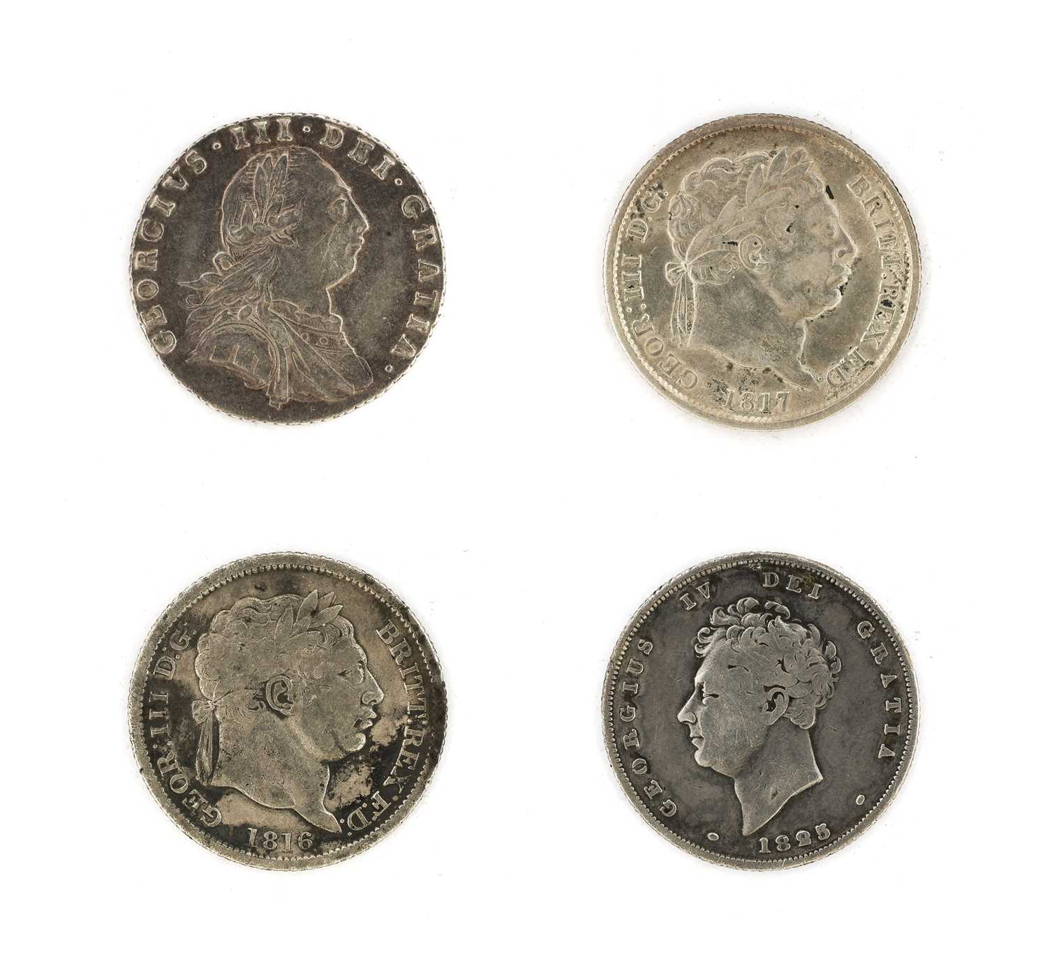 4 x Georgian Silver Coins, comprising: George III, sixpence 1787, with semee of hearts (S. 3749)