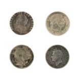 4 x Georgian Silver Coins, comprising: George III, sixpence 1787, with semee of hearts (S. 3749)