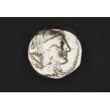 Roman Republic, L. Rubrius Dossenus Denarius, 87 BC (3.77g) AR, Rome, obv. Juno, rev, triumphal