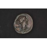 Roman Republic, M Cato Denarius, 89 BC, (3.8 g), obv. draped and diademed female bust right, ROMA