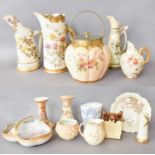 A Selection of Blush Ivory Worcester Ceramics, including: biscuit barrel, four ewers, Noritake dish,