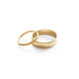 A 9 Carat Gold Band Ring, finger size T1/2; and A 22 Carat Gold Band Ring, out of shape9 carat