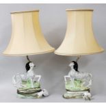 A Pair of Victorian Staffordshire Pottery Zebras, mounted as tablelamps (2)