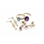 A Small Quantity of Jewellery, comprising of an amethyst ring, finger size P1/2; a 9 carat gold blue