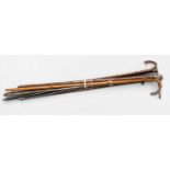 A Bamboo Walking Cane with Silver Topper, Birmingham 1896; together with three bamboo walking sticks