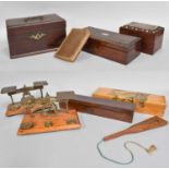Two Sets of Brass Postal Scales, together with various 19th century boxes including rosewood glove