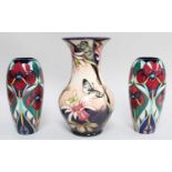 Modern Moorcroft Pottery, a pair of vases by Rachel Bishop decorated with stylised flowers