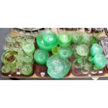 A Good Collection of 1920s and 30s Uranium and Green Glass Including, bowls, vases, candlesticks,